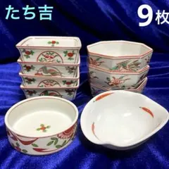 9枚セット たち吉 赤絵 八画小鉢 3枚 、四角小鉢 4枚、変形小鉢、丸小鉢