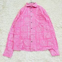 y8588 美品✨CORISCO ペイズリー柄長袖シャツ メンズL ピンク 派手のサムネイル