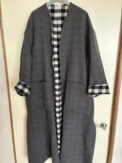 JEANASIS ノーカラーリバーシブルチェックコート