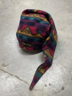 90s ニット帽　ビーニー　フリースキャップ　とんがり帽子　y2k 総柄　レトロ