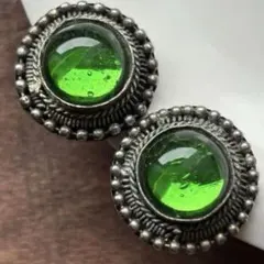 153アンティーク◎1920's大粒古代ガラスイヤリングEgypt製Unsign