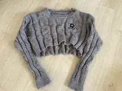 グレー ケーブルニット クロップドセーターショート丈 ニットトップス