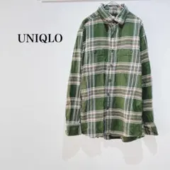 ユニクロ チェックシャツ 長袖 グリーン 綿100％ カジュアル おしゃれ