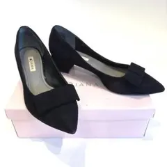 【美品】DIANA ダイアナ ブラック スエード リボン パンプス 24.5cm