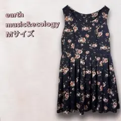 earth レディース　M ネイビー　紺　花柄　膝丈　ワンピース