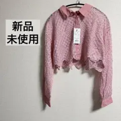 【新品】clear 長袖刺繍レースシアーシャツ クロップド丈 ピンクFのサムネイル
