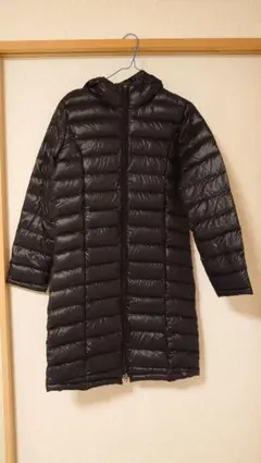 フード付き黒ロングダウンコート S