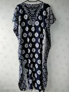 Daster BATIKインドネシアバティックロングドレス（ブルーネイビー）