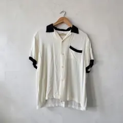 【一点物】Backers白×黒100% Rayon ボーリング shirt M