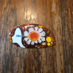 【レア】【ヴィンテージ】【一点物】七宝焼ユニークな花と顔の樹脂ブローチ