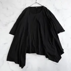 萌 MOYURU コットンリネン 変形チュニック 配色切替 アシンメトリー 新品 萌 MOYURU 横長変形ヘム アシンメトリー リネン混チュニック