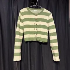 ZARA ボーダー カーディガン グリーン 長袖のサムネイル