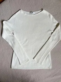 UNIQLO ユニクロ　3Dコットンリブボートネックセーター　白　M