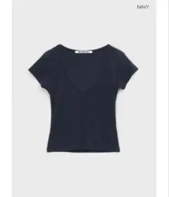 BLACKUP ディープVネック 半袖Tシャツ ネイビーのサムネイル