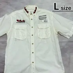 USA古着　90s-　フィッシングシャツ　半袖　L　ホワイト　BASS CAT