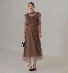 【LEJA】2wayドットストーンギャザーチュールAラインドレス 2点セット