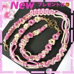 限定　ハンドメイド　3wayパラコード　スマホロングストラップお花　プレゼント付