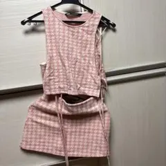 ZARA ピンク千鳥格子 セットアップ XS ブラトップ付き 春夏映えコーデのサムネイル
