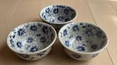 花柄染付陶器小鉢3個セット