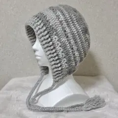 ボンネット帽　フード帽　ニット帽　帽子　クロシェハット　かぎ編み