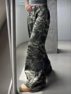 迷彩柄 カジュアル ストレートレッグ レディースジーンズ