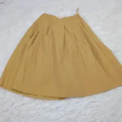 ユニクロ フレアスカート マスタード S ロング ポリエステル ウエストゴム