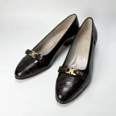 FERRAGAMO 　パンプス　ガンチーニ　型押しクロコ　ブラウン　5 1/2