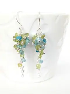 天然石ピアス524　アパタイト　ペリドット　限定1点