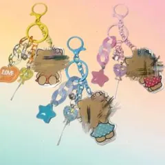 1個600円　じゃらじゃらキーホルダー　３色セット　黄色　ピンク　水色　日焼け