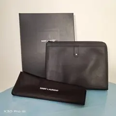 最終割引　サンローラン パリ クラッチバッグ レザー ブラック