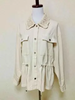 【ZARA】ザラ/レース襟付きジャケットコート/スプリングコート/アイボリーMのサムネイル
