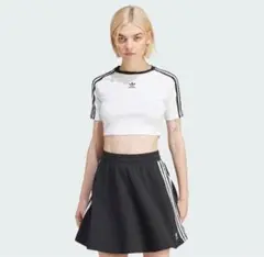 adidas クロップドTシャツ ホワイト スリーストライプ チビT