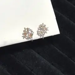 花形の円形　ローズゴールド　樹脂イヤリング