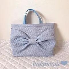 レッスンバッグ.絵本袋♡ハート柄キルティング(ライトブルー)入園入学準備品❤︎のサムネイル