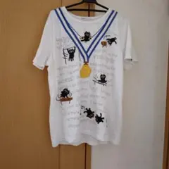 rough 猫アップリケ半袖Tシャツ 　レディース半袖Tシャツ ラフのサムネイル