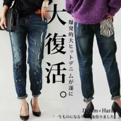 美品 antiqua ヴィンテージ感ダメージ加工ハラコストレッチデニムパンツ