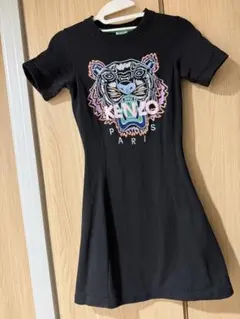 KENZO タイガーグラフィック 半袖ドレス ブラック