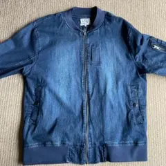 ダークブルー デニム ジップアップ ボンバージャケット
