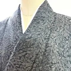 6k1246 着物　毛　単衣　紺　青　白　柄物　和装　洗える着物のサムネイル