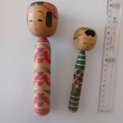 郷土玩具 手描き 2体セット 伝統こけし 人形　こけし　木彫り　渡辺正雄　置物　インテリア　工芸品　美術品　A1111 民芸品 渡辺 うち一体は無心 置物