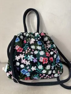 フェイラー　花柄　巾着型ショルダーバッグ