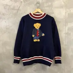 熊刺繍 ニットセーター キャラクター 動物柄 アニマルセーター