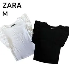 ZARA ザラ ノースリーブ 袖なし リブ 白 黒 M 2枚 セット