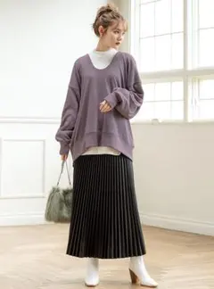 フェイクレザープリーツスカート ブラック GRL グレイル