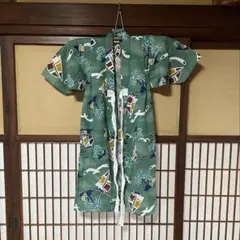 《美品》綿100% 日本製 浴衣 男児 祭り 5-6歳 かもめ柄 ヤシの木柄