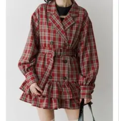 jouetie ヘムフリルトレンチミニワンピース 春服　赤チェック