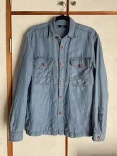 美品 DIESEL 麻混 デニム風シャツ ライトブルー M 日本L相当