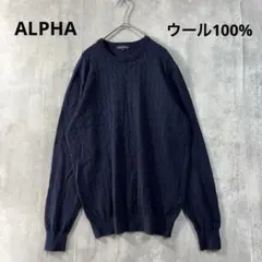 アルファー ALPHA ウール100% ケーブル編み　ニット ネイビー　秋冬