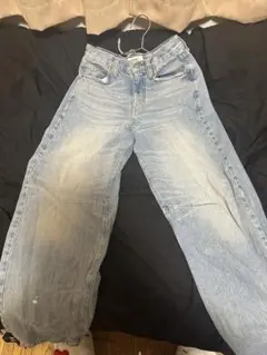 ライトブルー ワイドレッグ デニムパンツ