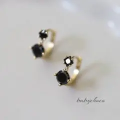 ブラックCZフープピアス